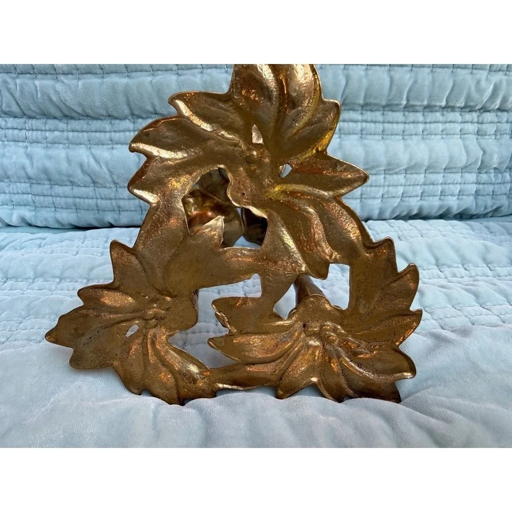 Vintage Italian Brass 3 Arm Candelabra Neoclassical Laurel Leaf Berries Gold